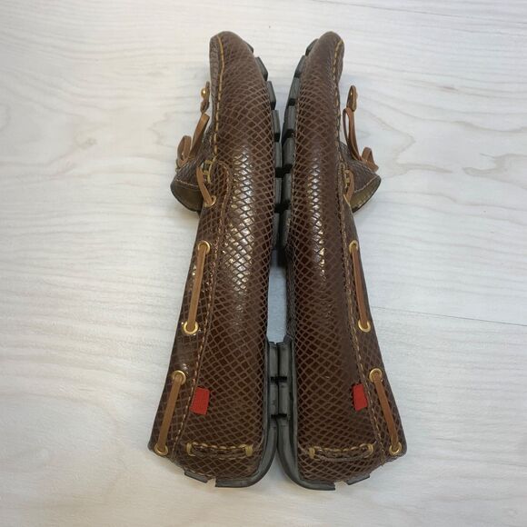 MARC JOSEPH NEW YORK CYPRESS HILL BROWN & GOLD SNAKE PRINT LEATHER MOCCASINS 8 - Picture 2 of 9